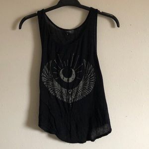 Black crop Flowy tank Egyptian eagle and moon